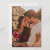 Modern Sideways Date Faux Vellum Back Foto Save The Date (Voorkant)