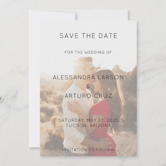 Modern Sideways Date Faux Vellum Back Foto Save The Date (Achterkant)