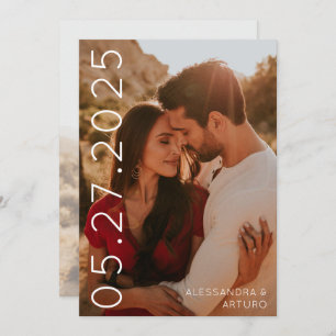 Modern Sideways Date Faux Vellum Back Foto Save The Date