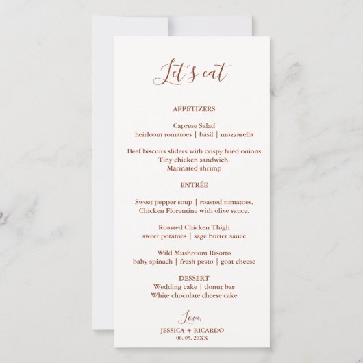 Modern Sienna minimalistisch menu + bedankje (Achterkant)