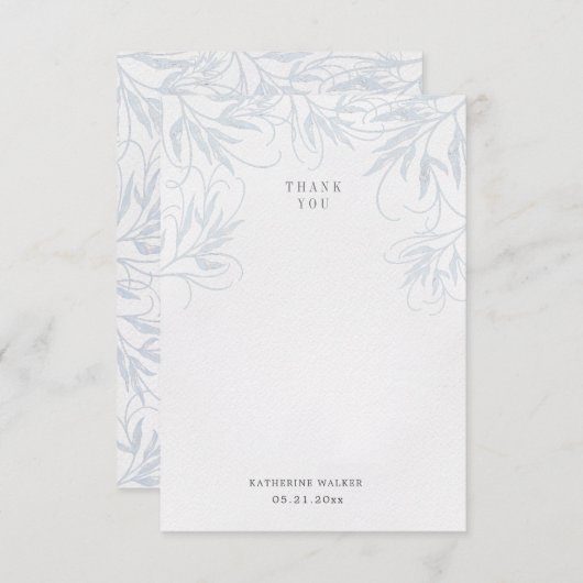 Modern sierlijk botanisch blauw baby shower bedankkaart (Voorkant / Achterkant)