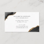 Modern Signature Black Gold Glitter Agate Marble B Visitekaartje (Achterkant)