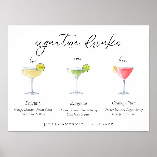 Modern Signature bruiloft Cocktails Drinken teken Poster (Voorkant)