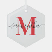 Modern Signature Red Monogram Glas Ornament (Voorkant)