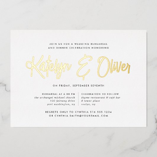 Modern Signature Rehearings Dinner Gold Folie Uitnodiging (Voorkant)