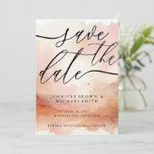 Modern Signature Roos Gouden Waterverf Bruiloft Save The Date (Staand voorkant)