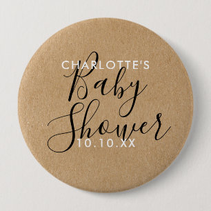 Modern Signature Script Baby shower Rustic Kraft Ronde Button 4,0 Cm