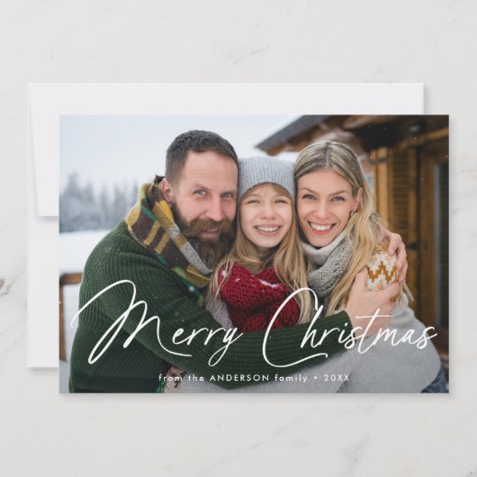 Modern Signature Script Christmas Icy Blue Foto Feestdagenkaart (Voorkant)