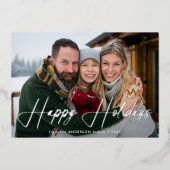 Modern Signature Script Ice Blue Foto Folie Feestdagenkaart (Voorkant)