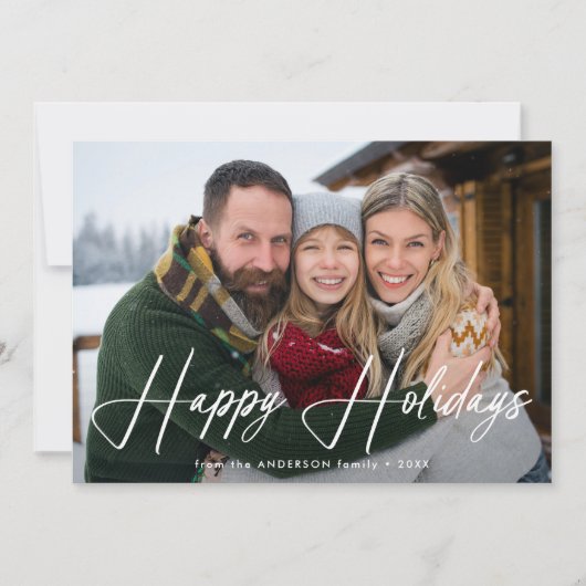 Modern Signature Script Navy Foto Feestdagenkaart (Voorkant)