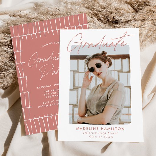 Modern Signature Script Roos Roze Graduation Party Kaart