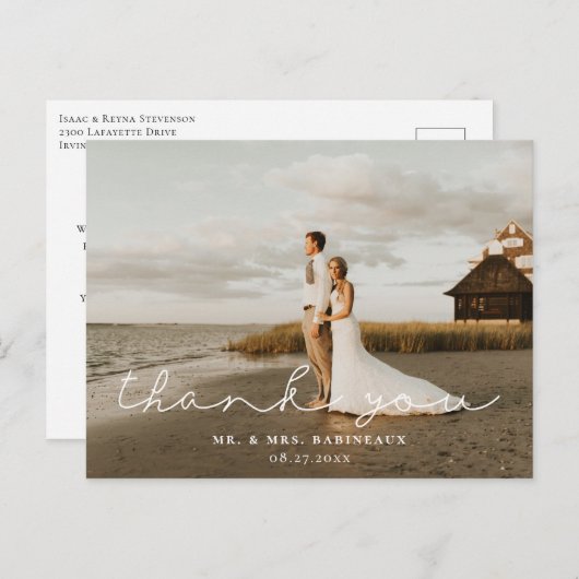 Modern Signature Script Wedding Photo Dank u Briefkaart (Voorkant / Achterkant)