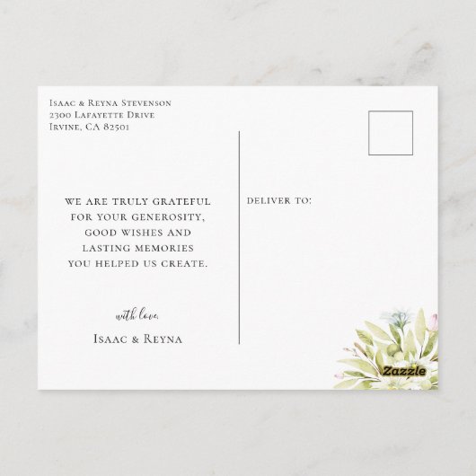 Modern Signature Script Wedding Photo Dank u Briefkaart (Achterkant)