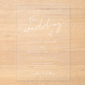 Modern Signature Script Zwart Wit Bruiloft Acryl Uitnodigingen (Voorkant)