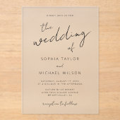 Modern Signature Script Zwart Wit Bruiloft Acryl Uitnodigingen (Voorkant)