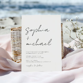 Modern Signature Script Zwart Wit Bruiloft Kaart