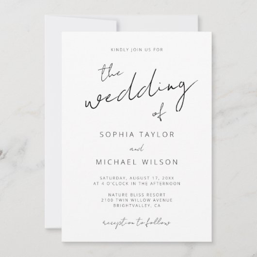 Modern Signature Script Zwart Wit Bruiloft Kaart (Voorkant)