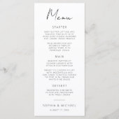 Modern Signature Script Zwart Wit Bruiloft Menu (Voorkant)