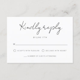 Modern Signature Script Zwart Wit Bruiloft RSVP Kaartje