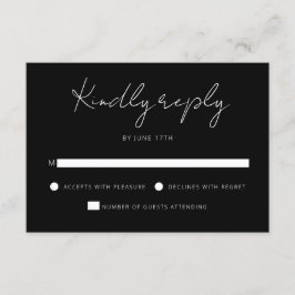 Modern Signature Script Zwart Wit Bruiloft RSVP Kaartje