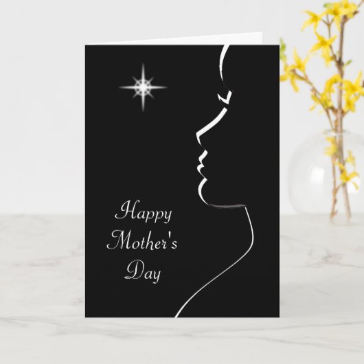 Modern silhouet in zwart & wit Moederdag C Kaart (Gele Bloem)