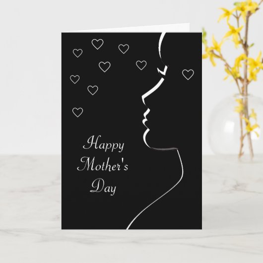 Modern silhouet in zwart & wit Moederdag Kaart (Gele Bloem)