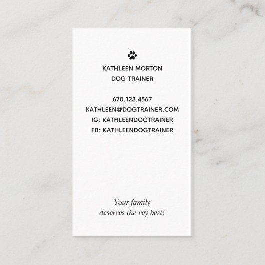 Modern Silhouette Dog Trainer Visitekaartje (Achterkant)