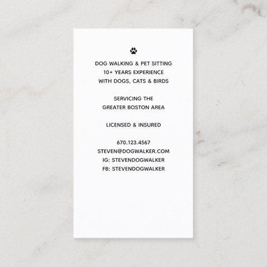 Modern Silhouette Dog Walker Dog Sitter Visitekaartje (Achterkant)