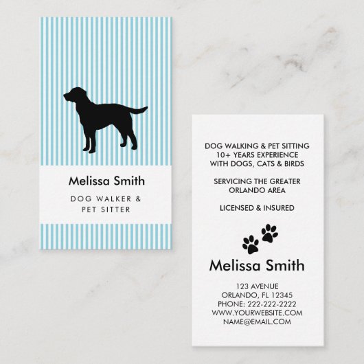 Modern Silhouette Dog Walking Dog Sitting Business Visitekaartje (Voorkant / Achterkant)