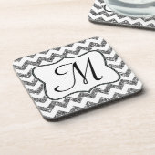 Modern Silv Glitter Chevron Monogram Drink Onderze Onderzetter (Linkerzijde)
