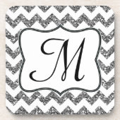 Modern Silv Glitter Chevron Monogram Drink Onderze Onderzetter (Voorkant)