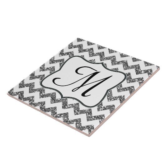 Modern Silve Glitter Chevron Monogram - tegel Tegeltje (Zijkant)