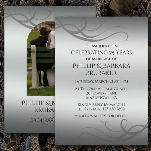 Modern Silver 25th Wedding Jubileum Arch Foto Kaart