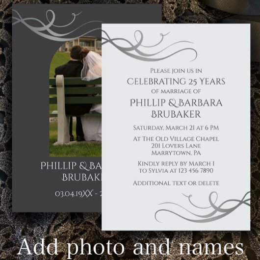Modern Silver 25th Wedding Jubileum Arch Foto Kaart