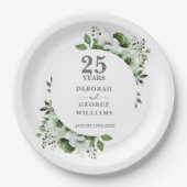 Modern Silver 25th Wedding Jubileum Greenery Papieren Bordje (Voorkant)