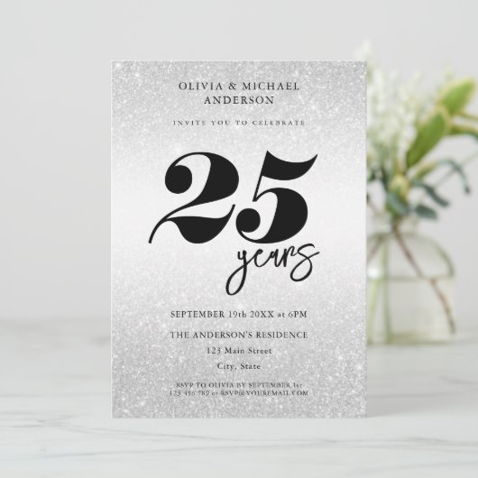 Modern Silver 25th Wedding Jubileum Kaart (Staand voorkant)