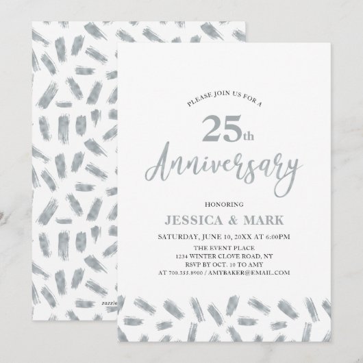 Modern Silver 25th Wedding Jubileum Uitnodiging (Voorkant / Achterkant)
