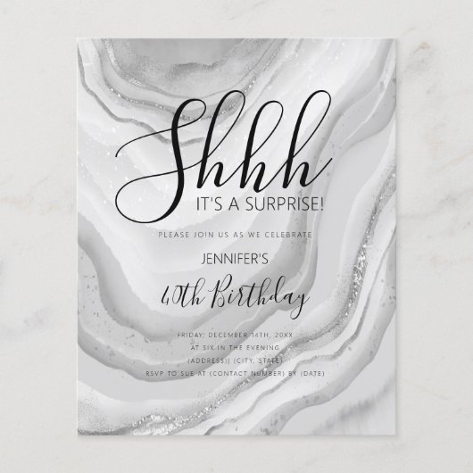 Modern Silver 40th Birthday Waterverf Glitter Flyer (Voorkant)