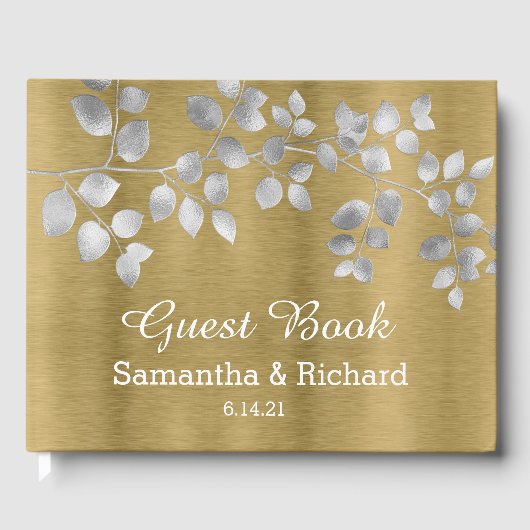 Modern Silver and Gold Floral Wedding Guest Book Gastenboek (Voorkant)