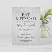 Modern Silver Bat Mitzvah Faux Glitter Paint Kaart (Staand voorkant)