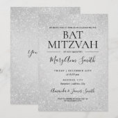 Modern Silver Bat Mitzvah Faux Glitter Paint Kaart (Voorkant / Achterkant)