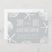 Modern Silver Beach Theme Seashells sparen de Datu Aankondigingskaart (Voorkant / Achterkant)