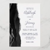 Modern Silver Black Agate Wedding Folie Uitnodiging (Voorkant)