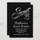Modern Silver Black Chrome Sweet 16 Kaart (Voorkant / Achterkant)