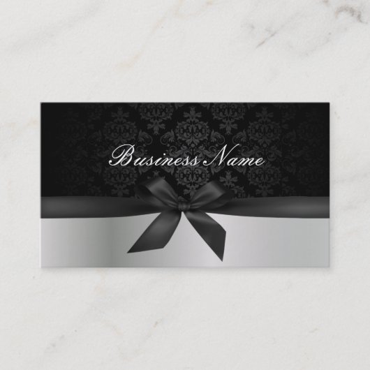 Modern Silver & Black Damask Makeup Artist Visitekaartje (Voorkant)