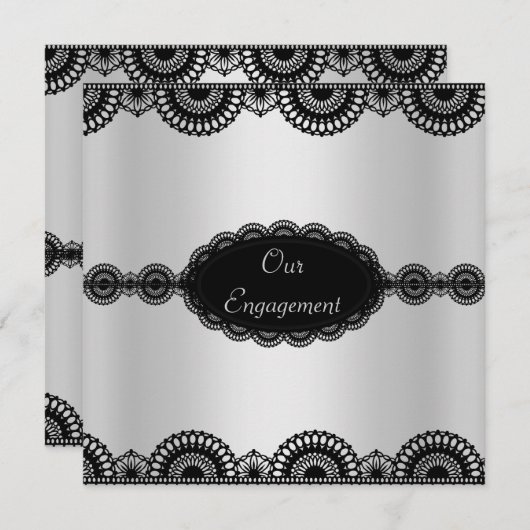 MODERN SILVER BLACK ENGAGEMENT ARTIJ INVITATION KAART (Voorkant / Achterkant)