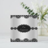 MODERN SILVER BLACK ENGAGEMENT ARTIJ INVITATION KAART (Staand voorkant)