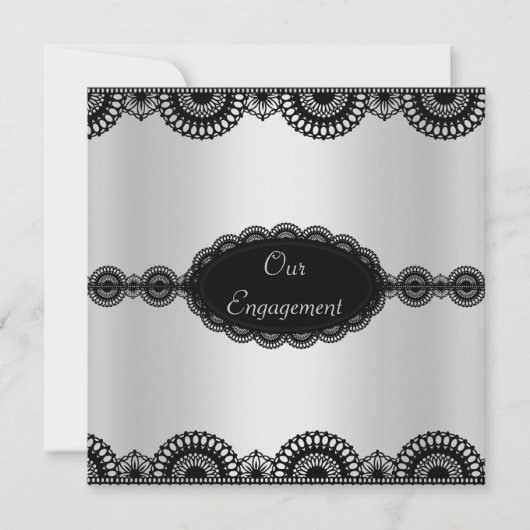 MODERN SILVER BLACK ENGAGEMENT ARTIJ INVITATION KAART (Voorkant)