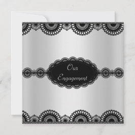 MODERN SILVER BLACK ENGAGEMENT ARTIJ INVITATION KAART