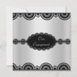 MODERN SILVER BLACK ENGAGEMENT ARTIJ INVITATION KAART